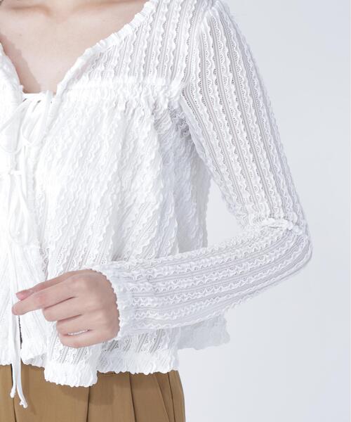 NATURAL BEAUTY BASIC(ナチュラルビューティーベーシック)の「フロントリボンシアーカーディガン(カーディガン/ボレロ・レディース・ダークブラウン/ブラック/オフホワイト・フリ-)」の5枚目の写真