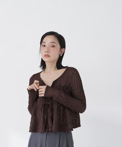 NATURAL BEAUTY BASIC(ナチュラルビューティーベーシック)の「フロントリボンシアーカーディガン(カーディガン/ボレロ・レディース・ダークブラウン/ブラック/オフホワイト・フリ-)」の13枚目の写真