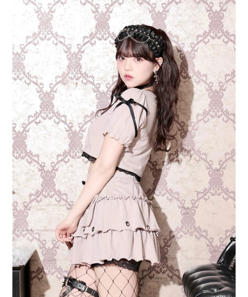 NOEMIE（ノエミー）の「裏毛ポケット付きフリルティアードスカパン（スカート・レディース・ブラック/ピンク/オフホワイト・M）」の6枚目の写真