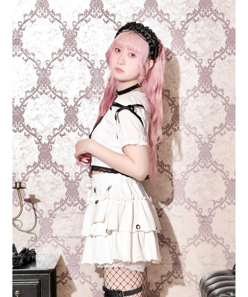 NOEMIE（ノエミー）の「裏毛ポケット付きフリルティアードスカパン（スカート・レディース・ブラック/ピンク/オフホワイト・M）」の10枚目の写真