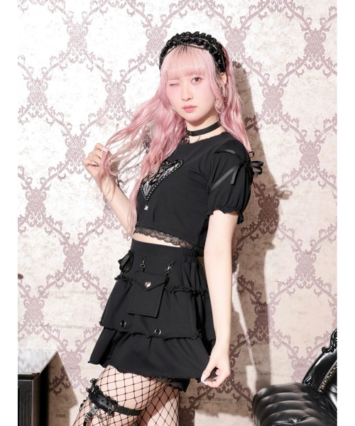 NOEMIE（ノエミー）の「裏毛ポケット付きフリルティアードスカパン（スカート・レディース・ブラック/ピンク/オフホワイト・M）」の14枚目の写真