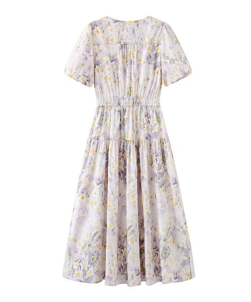 &soiree(アンドソワレ)の「Vネックボタニカル柄バルーンスリーブワンピース(ワンピース・レディース・ホワイト・SMALL/MEDIUM/LARGE)」の2枚目の写真