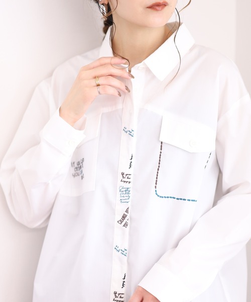 Emago(イマゴ)の「EMAGO らくがきロゴ刺繍シャツ 長袖(シャツ/ブラウス・レディース・ネイビー/ブラック/ホワイト・FREE)」の17枚目の写真