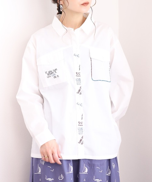 Emago(イマゴ)の「EMAGO らくがきロゴ刺繍シャツ 長袖(シャツ/ブラウス・レディース・ネイビー/ブラック/ホワイト・FREE)」の18枚目の写真