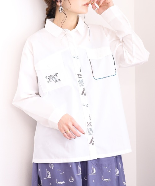 Emago(イマゴ)の「EMAGO らくがきロゴ刺繍シャツ 長袖(シャツ/ブラウス・レディース・ネイビー/ブラック/ホワイト・FREE)」の19枚目の写真