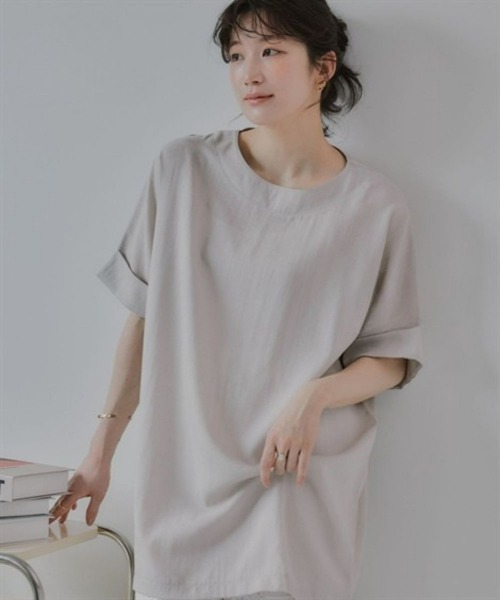 slattgir(スラットジール)の「高身長 バックリボンデザインチュニックブラウス(トールサイズ)Essenave(シャツ/ブラウス・レディース・ネイビー/ライトベージュ・M~L/LL~3L/4L~5L)」の1枚目の写真