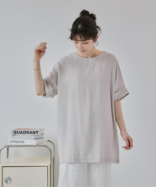 slattgir(スラットジール)の「高身長 バックリボンデザインチュニックブラウス(トールサイズ)Essenave(シャツ/ブラウス・レディース・ネイビー/ライトベージュ・M~L/LL~3L/4L~5L)」の7枚目の写真