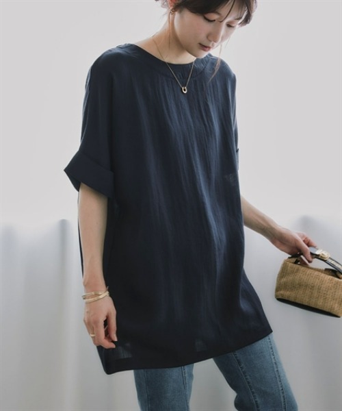 slattgir(スラットジール)の「高身長 バックリボンデザインチュニックブラウス(トールサイズ)Essenave(シャツ/ブラウス・レディース・ネイビー/ライトベージュ・M~L/LL~3L/4L~5L)」の13枚目の写真