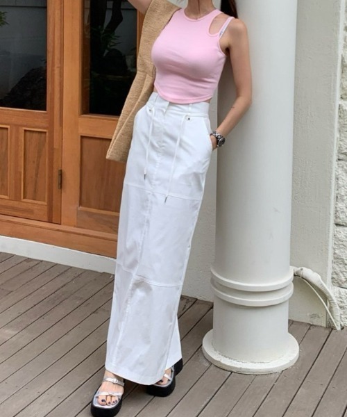 YUGA(ユーガ)の「YUGA_YGMC Korean-style Drawstring Cargo Skirt(スカート・レディース・ホワイト/ブラック/カーキ・FREE)」の6枚目の写真