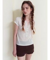Half Open Button T-Shirt, Oatmeal