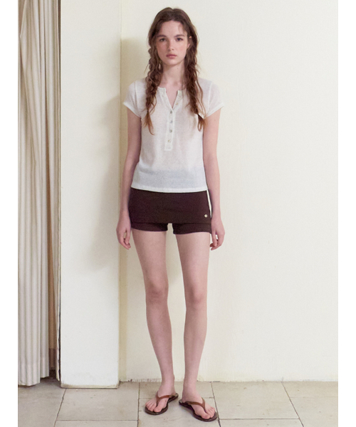 ETMON(エトモン)の「Half Open Button T-Shirt, Oatmeal(Tシャツ/カットソー・レディース・その他・F)」の4枚目の写真