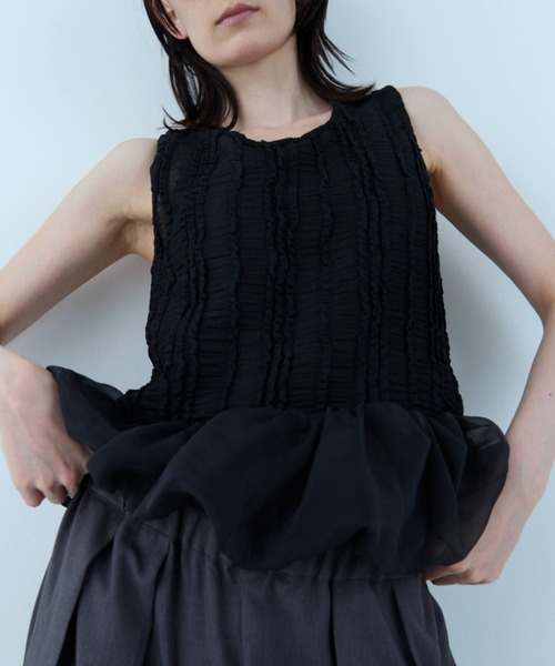 flaeu(フラユ)の「Balloon Peplum Sleeveless Top(Tシャツ/カットソー・レディース・ホワイト/ブラック・FREE)」の2枚目の写真
