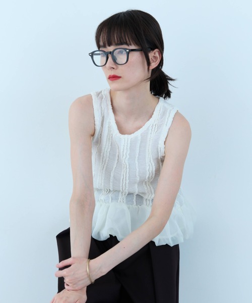 flaeu(フラユ)の「Balloon Peplum Sleeveless Top(Tシャツ/カットソー・レディース・ホワイト/ブラック・FREE)」の3枚目の写真