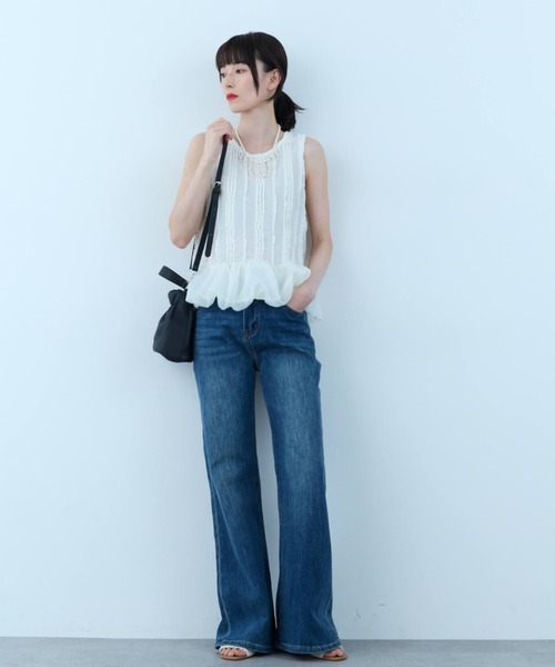 flaeu(フラユ)の「Balloon Peplum Sleeveless Top(Tシャツ/カットソー・レディース・ホワイト/ブラック・FREE)」の11枚目の写真