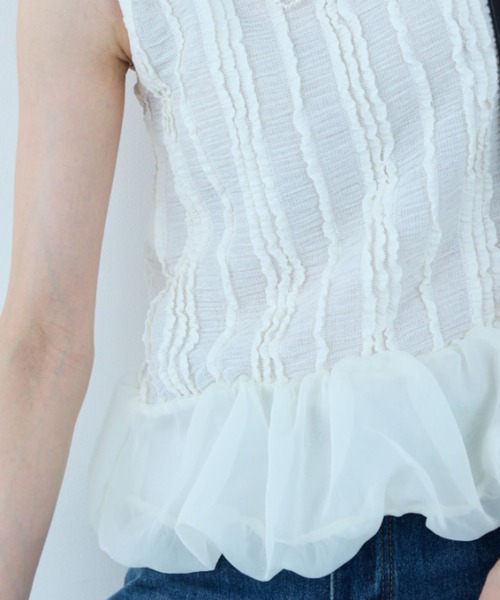 flaeu(フラユ)の「Balloon Peplum Sleeveless Top(Tシャツ/カットソー・レディース・ホワイト/ブラック・FREE)」の12枚目の写真