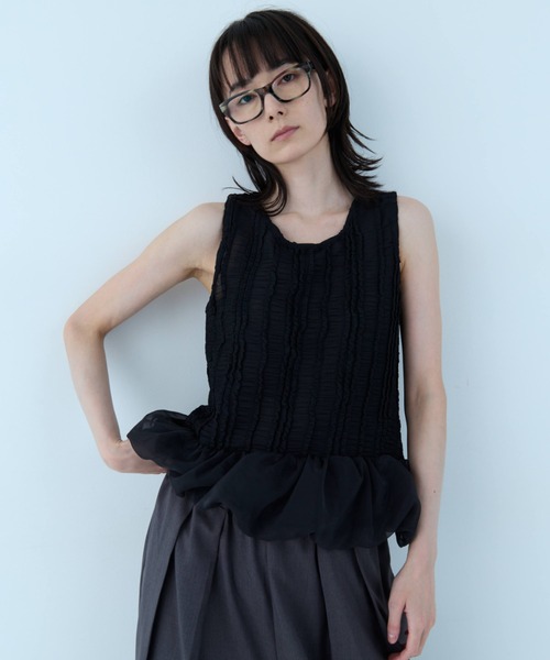 flaeu(フラユ)の「Balloon Peplum Sleeveless Top(Tシャツ/カットソー・レディース・ホワイト/ブラック・FREE)」の13枚目の写真