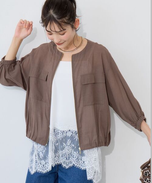 le.coeur blanc(ルクールブラン)の「シアーノーカラーポケットブルゾン(ブルゾン・レディース・カーキブラウン/ベージュ/ブラック・38)」の7枚目の写真