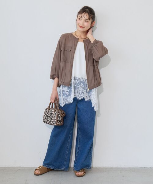 le.coeur blanc(ルクールブラン)の「シアーノーカラーポケットブルゾン(ブルゾン・レディース・カーキブラウン/ベージュ/ブラック・38)」の14枚目の写真