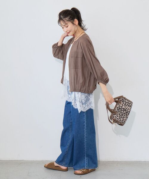 le.coeur blanc(ルクールブラン)の「シアーノーカラーポケットブルゾン(ブルゾン・レディース・カーキブラウン/ベージュ/ブラック・38)」の15枚目の写真