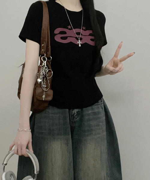 VIVID LADY(ビビッドレディー)の「ロゴプリント 半袖Tシャツ(Tシャツ/カットソー・レディース・ホワイト/ミント/ブラック・FREE)」の13枚目の写真