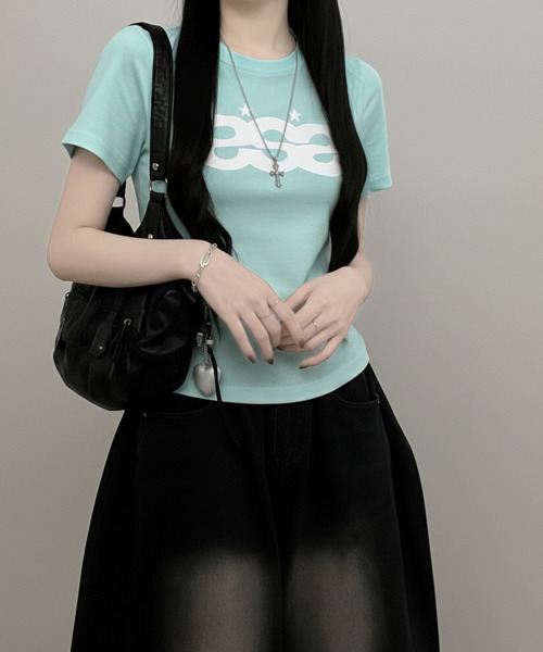 VIVID LADY(ビビッドレディー)の「ロゴプリント 半袖Tシャツ(Tシャツ/カットソー・レディース・ホワイト/ミント/ブラック・FREE)」の21枚目の写真