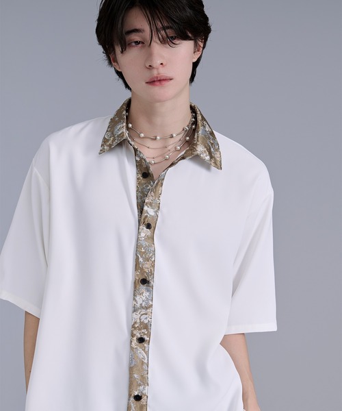 Ellno Loset(エルノロゼット)の「ニュアンスジャガードクレリックシャツ/SETUP対応(シャツ/ブラウス・メンズ・ブルーグレー/オフホワイト/ブラック・SMALL/MEDIUM/LARGE)」の1枚目の写真