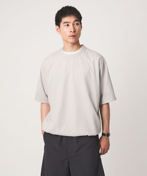 green label relaxing(グリーンレーベルリラクシング)の「Dot Air ドローコード クルーネック 半袖 Tシャツ -ストレッチ-(Tシャツ/カットソー・メンズ・ライトグレー/ブラック/オリーブ・S/M/L/XL)」の2枚目の写真