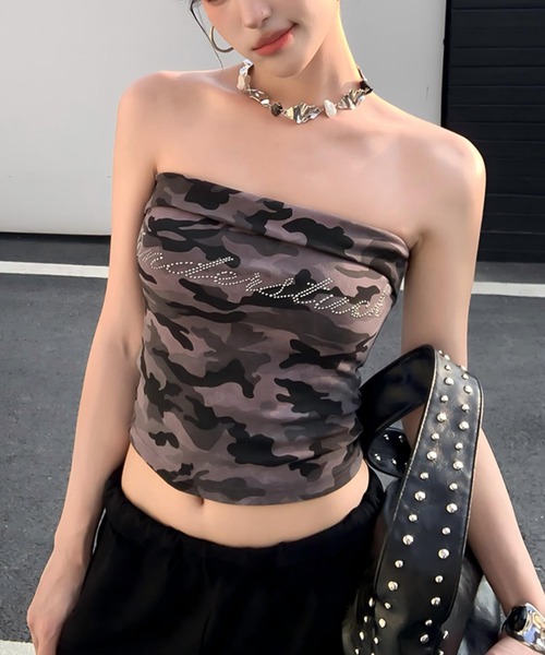 Kuroba（クロバ）の「カモフラ柄ベアトップ（チューブトップ・レディース・グレー/グリーン・FREE）」の3枚目の写真