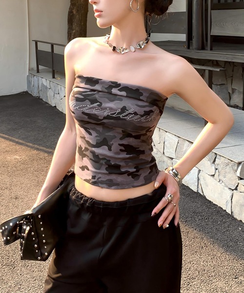 Kuroba（クロバ）の「カモフラ柄ベアトップ（チューブトップ・レディース・グレー/グリーン・FREE）」の6枚目の写真