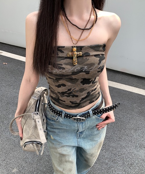 Kuroba（クロバ）の「カモフラ柄ベアトップ（チューブトップ・レディース・グレー/グリーン・FREE）」の13枚目の写真