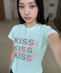 KISS KISS KISSプリントドットスリムフィット半袖Tシャツミント