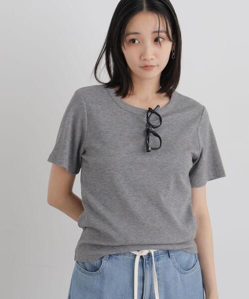 ラメリブカットクルーネックTシャツ
