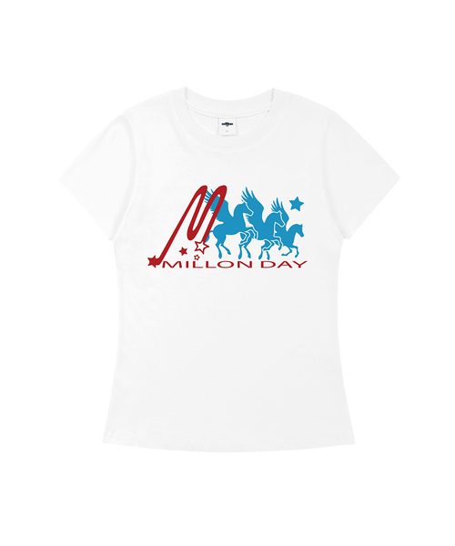 MILLION DAY(ミリオンデイ)の「スポーティMDスリムフィット半袖Tシャツ(Tシャツ/カットソー・レディース・ピンク/ホワイト・SMALL/MEDIUM/LARGE)」の2枚目の写真
