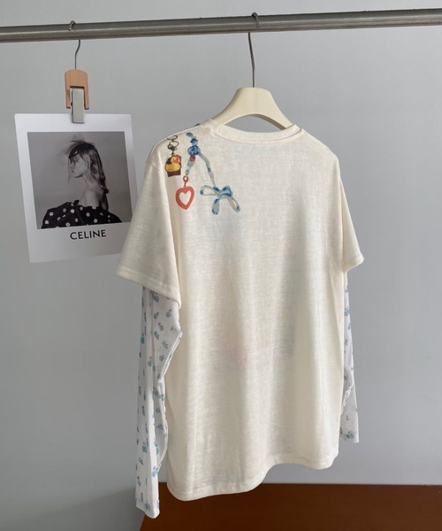 CHUN CHUN NOTES(チュンチュンノーツ)の「26AW/フラワーモチーフ付き アヒルプリント フェイクレイヤードTシャツ(Tシャツ/カットソー・レディース・アイボリー・F)」の8枚目の写真