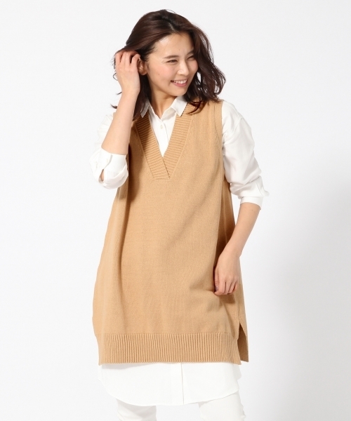 GLOBAL WORK(グローバルワーク)の「【セットアイテム】Vベスト*シャツワンピース/714222(ワンピース・レディース・グレー/ネイビー/ベージュ・MEDIUM/LARGE)」の3枚目の写真
