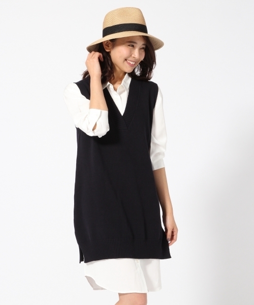 GLOBAL WORK(グローバルワーク)の「【セットアイテム】Vベスト*シャツワンピース/714222(ワンピース・レディース・グレー/ネイビー/ベージュ・MEDIUM/LARGE)」の1枚目の写真