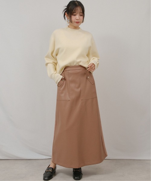 palm RICHE(ポームリシュ)の「合皮×スエポンSK(スカート・レディース・ブラック/ピンク系/アイボリー/ライトブルー・M)」の4枚目の写真