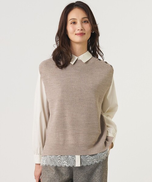 J.PRESS Ladies(J.プレス レディス)の「【プラスワンアイテムに】DRALON MERINO ニット ベスト(ベスト・レディース・ダークブラウン系/ピーコックグリーン系/ネイビー系/ライトグレー系/ベージュ系・SMALL)」の3枚目の写真