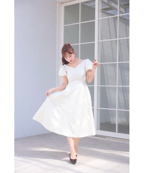MISTREASS(ミストレアス)の「Ribbon Jacquard Mini-Puff Dress(ワンピース・レディース・ホワイト/ブラック・FREE)」の6枚目の写真