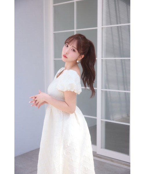 MISTREASS(ミストレアス)の「Ribbon Jacquard Mini-Puff Dress(ワンピース・レディース・ホワイト/ブラック・FREE)」の9枚目の写真