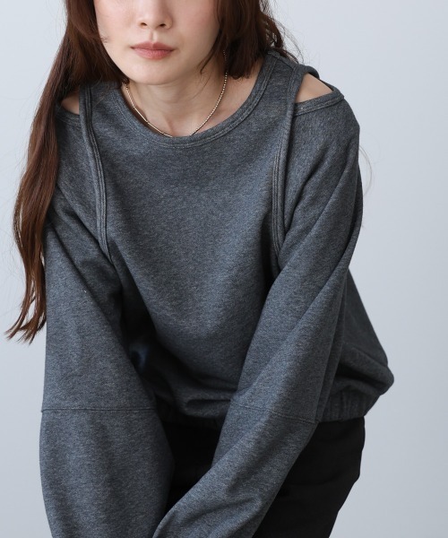 Bab(バブ)の「レイヤードライクパイピングスウェットトップス(その他トップス・レディース・ブラック/杢グレー/アイボリー・FREE)」の3枚目の写真