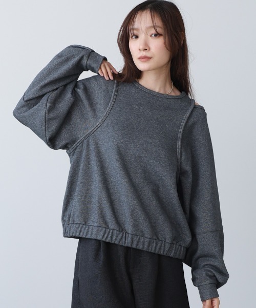 Bab(バブ)の「レイヤードライクパイピングスウェットトップス(その他トップス・レディース・ブラック/杢グレー/アイボリー・FREE)」の14枚目の写真