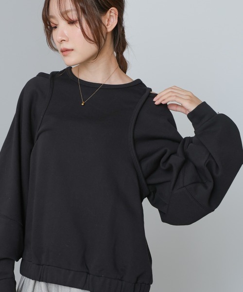 Bab(バブ)の「レイヤードライクパイピングスウェットトップス(その他トップス・レディース・ブラック/杢グレー/アイボリー・FREE)」の22枚目の写真