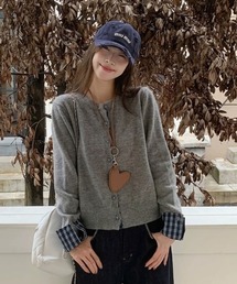 チェック柄シャツドッキング クルーネックニットカーディガン