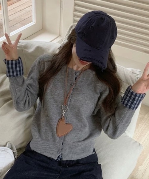 Teem Store(チームストア)の「チェック柄シャツドッキング クルーネックニットカーディガン(ニット/セーター・レディース・ホワイト/グレー/ブラック・M)」の10枚目の写真