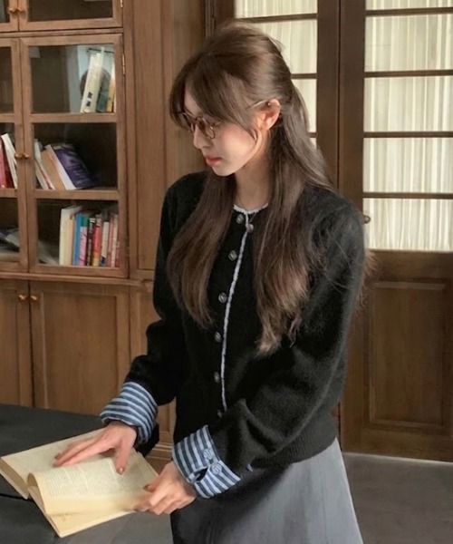Teem Store(チームストア)の「チェック柄シャツドッキング クルーネックニットカーディガン(ニット/セーター・レディース・ホワイト/グレー/ブラック・M)」の18枚目の写真