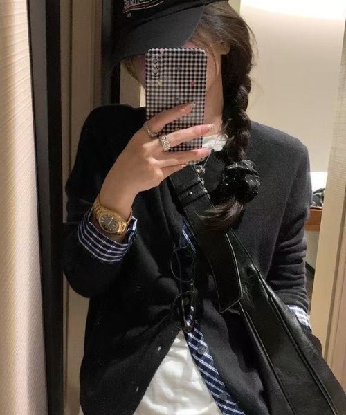 Teem Store(チームストア)の「チェック柄シャツドッキング クルーネックニットカーディガン(ニット/セーター・レディース・ホワイト/グレー/ブラック・M)」の19枚目の写真