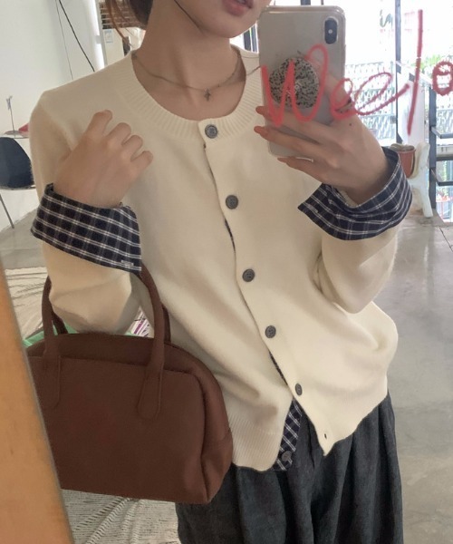 Teem Store(チームストア)の「チェック柄シャツドッキング クルーネックニットカーディガン(ニット/セーター・レディース・ホワイト/グレー/ブラック・M)」の13枚目の写真