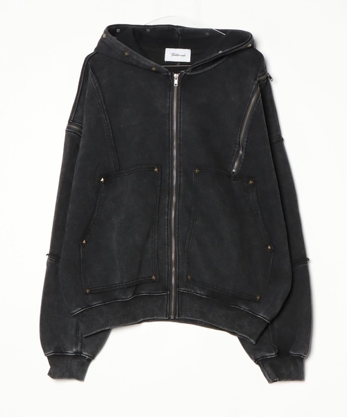Chick(チック)の「Diamond Rivet Detachable Sleeve Design Zip-Up Hoodie / ひし形リベット付き デタッチャブルスリーブデザインジップパーカー 2026年 夏 夏服メンズ(パーカー・メンズ・ブラック・M)」の1枚目の写真