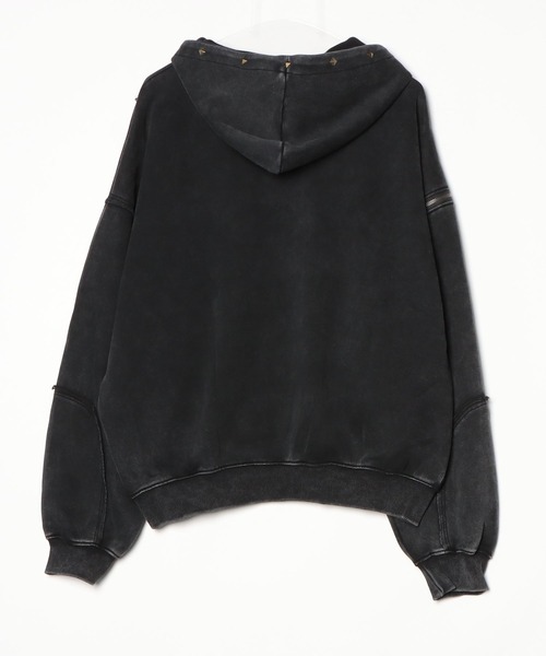 Chick(チック)の「Diamond Rivet Detachable Sleeve Design Zip-Up Hoodie / ひし形リベット付き デタッチャブルスリーブデザインジップパーカー 2026年 夏 夏服メンズ(パーカー・メンズ・ブラック・M)」の2枚目の写真